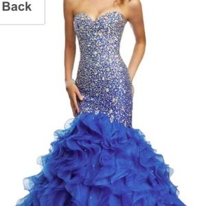 Women’s studded blue strapless ruffled gown